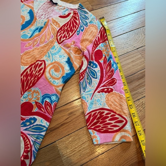 Talbots Sweater Women’s Size L Multicolor Floral Tropical Preppy 100% Cotton - Picture 8 of 9